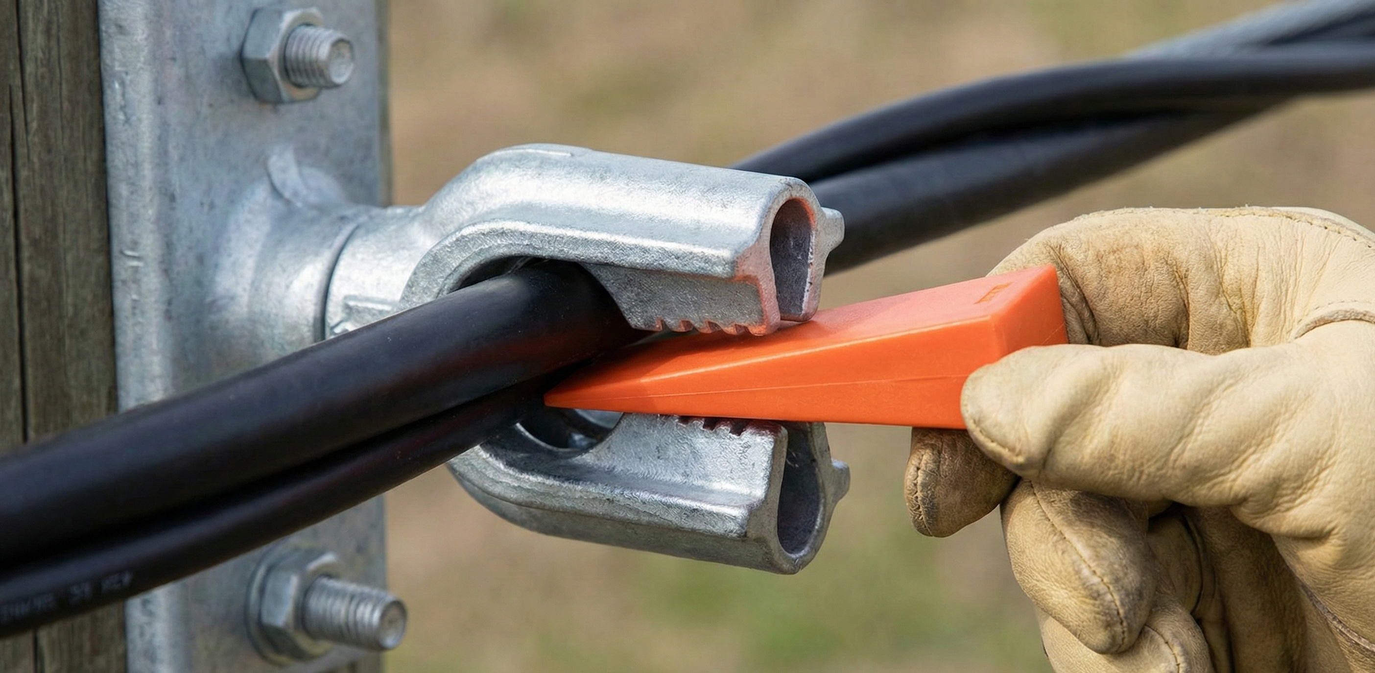 Technician installing anchoring clamps